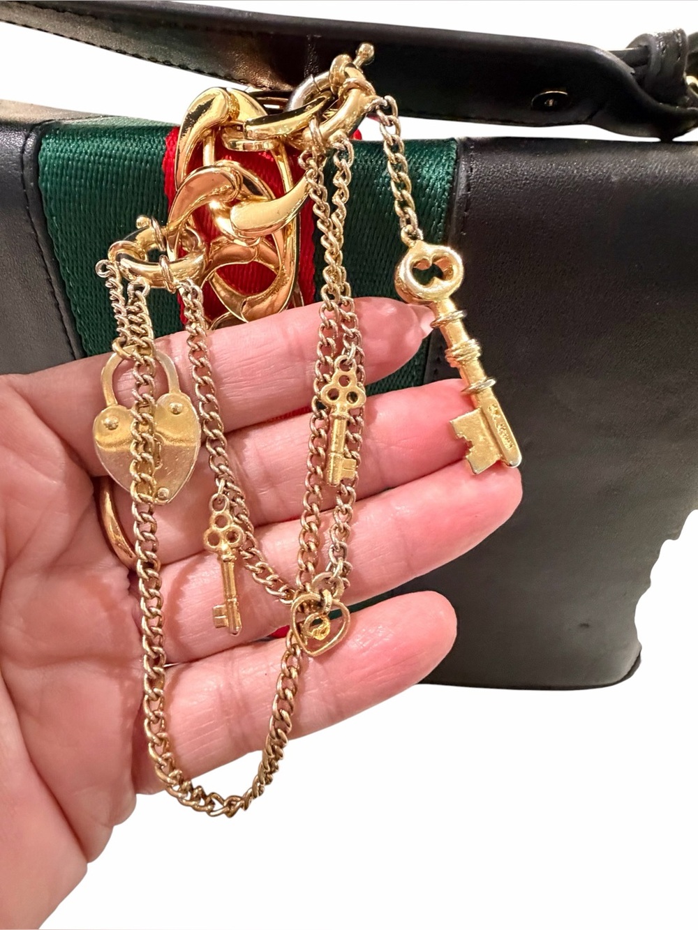 Vintage ST. JOHN Key & Heart Multi-Strand Charm Belt/Jacket Extender/Purse Charm